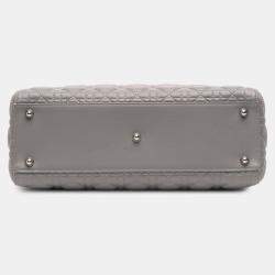 Pre Owned Dior Grey Large Lambskin Cannage Lady Dior