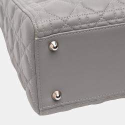 Pre Owned Dior Grey Large Lambskin Cannage Lady Dior