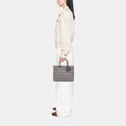 Pre Owned Dior Grey Large Lambskin Cannage Lady Dior