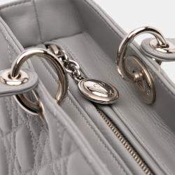 Pre Owned Dior Grey Large Lambskin Cannage Lady Dior