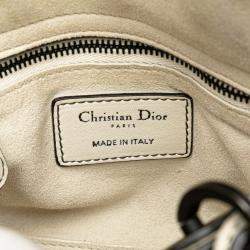 Pre Owned Dior White Mini Ultra Matte Calfskin Cannage Studded Supple Lady Dior