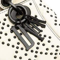 Pre Owned Dior White Mini Ultra Matte Calfskin Cannage Studded Supple Lady Dior