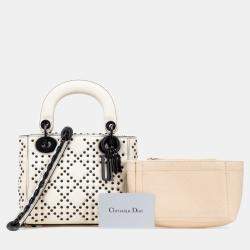 Pre Owned Dior White Mini Ultra Matte Calfskin Cannage Studded Supple Lady Dior