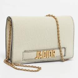 Pre Owned Dior Off -White Leather J'adior Wallet on Chain