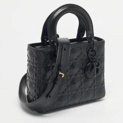 Pre Owned Dior Black Mat Diamond Cannage Leather Small Lady Dior My ABCDior Tote