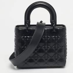 Pre Owned Dior Black Mat Diamond Cannage Leather Small Lady Dior My ABCDior Tote