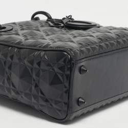 Pre Owned Dior Black Mat Diamond Cannage Leather Small Lady Dior My ABCDior Tote