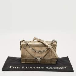 Pre Owned Dior Metallic Micro Cannage Patent Leather Medium Diorama Shoulder Bag