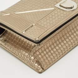 Pre Owned Dior Metallic Micro Cannage Patent Leather Medium Diorama Shoulder Bag