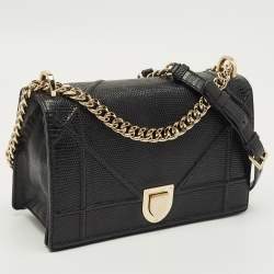Pre Owned Dior Black Lizard Medium Diorama Flap Shoulder Bag