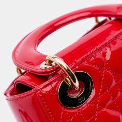 Pre Owned Dior Red Mini Patent Cannage Lady Dior