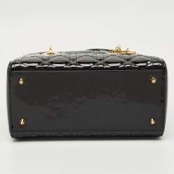 Pre Owned Dior Black Cannage Patent Leather Medium Lady Dior Tote