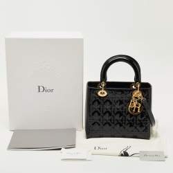 Pre Owned Dior Black Cannage Patent Leather Medium Lady Dior Tote