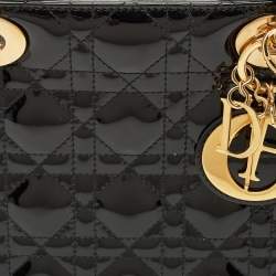 Pre Owned Dior Black Cannage Patent Leather Medium Lady Dior Tote