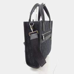 Pre Owned Christian Dior Safari North South Black Oblique Canvas Handbag 
