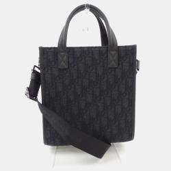 Pre Owned Christian Dior Safari North South Black Oblique Canvas Handbag 