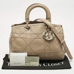 Pre Owned Dior Beige Cannage Leather Granville Polochon Satchel