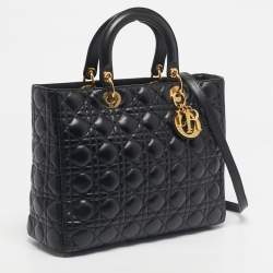 Pre Owned Dior Black Cannage Leather Large Lady Dior Tote