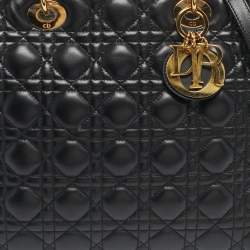 Pre Owned Dior Black Cannage Leather Large Lady Dior Tote