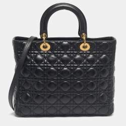 Pre Owned Dior Black Cannage Leather Large Lady Dior Tote