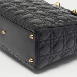 Pre Owned Dior Black Cannage Leather Large Lady Dior Tote