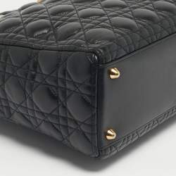 Pre Owned Dior Black Cannage Leather Large Lady Dior Tote
