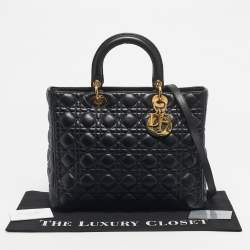 Pre Owned Dior Black Cannage Leather Large Lady Dior Tote