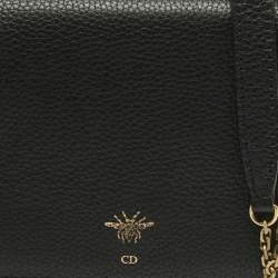 Pre Owned Dior Black Leather D Bee Wallet On Chain