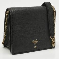Pre Owned Dior Black Leather D Bee Wallet On Chain