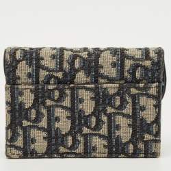 Pre Owned Dior Blue Oblique Canvas Saddle Bloom Card Holder
