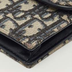 Pre Owned Dior Blue Oblique Canvas Saddle Bloom Card Holder