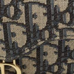 Pre Owned Dior Blue Oblique Canvas Saddle Bloom Card Holder