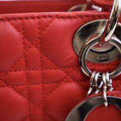 Pre Owned Dior Lady Dior Medium Red Lambskin Top Handle Bag