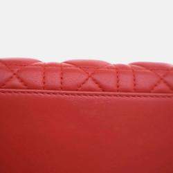 Pre Owned Dior Lady Dior Medium Red Lambskin Top Handle Bag