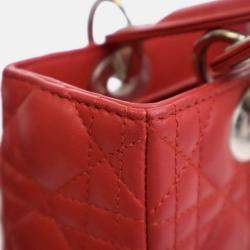 Pre Owned Dior Lady Dior Medium Red Lambskin Top Handle Bag