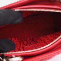 Pre Owned Dior Lady Dior Medium Red Lambskin Top Handle Bag