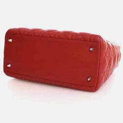 Pre Owned Dior Lady Dior Medium Red Lambskin Top Handle Bag