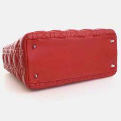 Pre Owned Dior Lady Dior Medium Red Lambskin Top Handle Bag