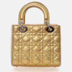 Pre Owned Dior Lady Dior Small Gold Calfskin Handbag