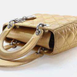 Pre Owned Dior Lady Dior Small Gold Calfskin Handbag
