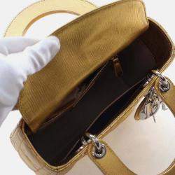 Pre Owned Dior Lady Dior Small Gold Calfskin Handbag