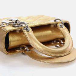 Pre Owned Dior Lady Dior Small Gold Calfskin Handbag
