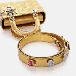 Pre Owned Dior Lady Dior Small Gold Calfskin Handbag