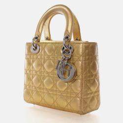 Pre Owned Dior Lady Dior Small Gold Calfskin Handbag