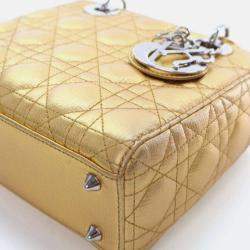 Pre Owned Dior Lady Dior Small Gold Calfskin Handbag