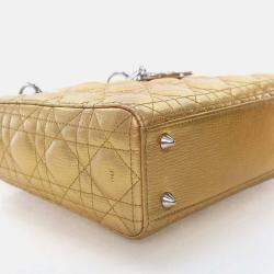 Pre Owned Dior Lady Dior Small Gold Calfskin Handbag