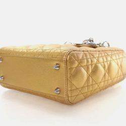 Pre Owned Dior Lady Dior Small Gold Calfskin Handbag