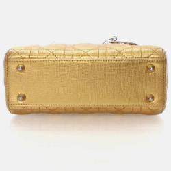 Pre Owned Dior Lady Dior Small Gold Calfskin Handbag