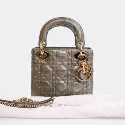 Pre Owned Dior Lady Dior Mini Python Metallic Leather Handbag