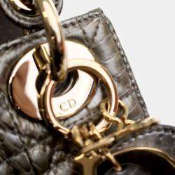 Pre Owned Dior Lady Dior Mini Python Metallic Leather Handbag